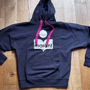 Isabel Marant Navy Hoodie with Pink Drawcords